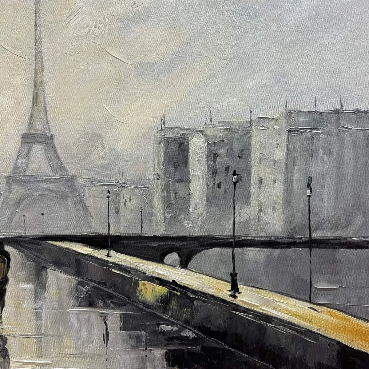 PARISIAN RAIN: Textured Cityscape Oil Painting | rolled canvas, ready for custom framing