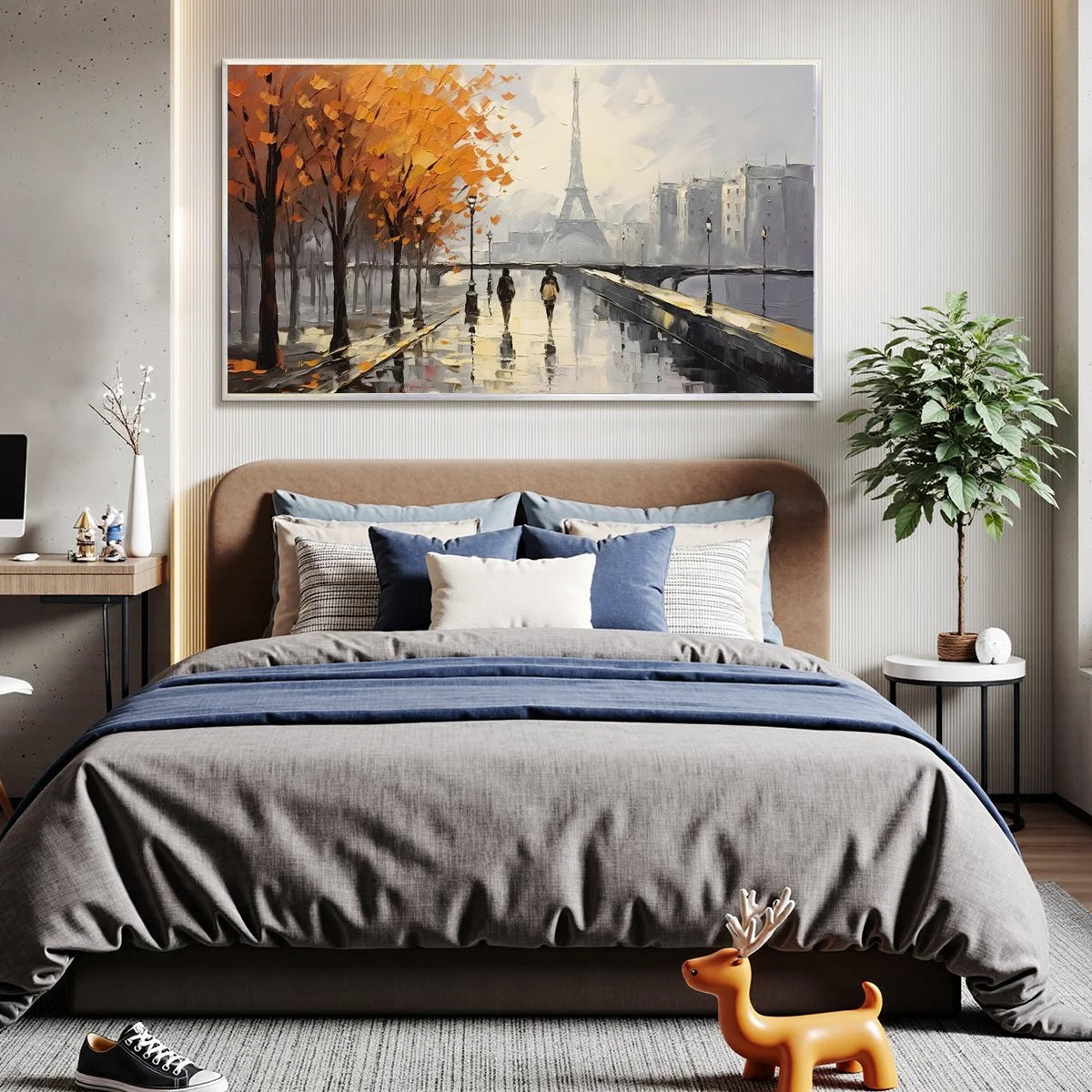 PARISIAN RAIN: Textured Cityscape Oil Painting | Abstract mood, soft natural light studio shot