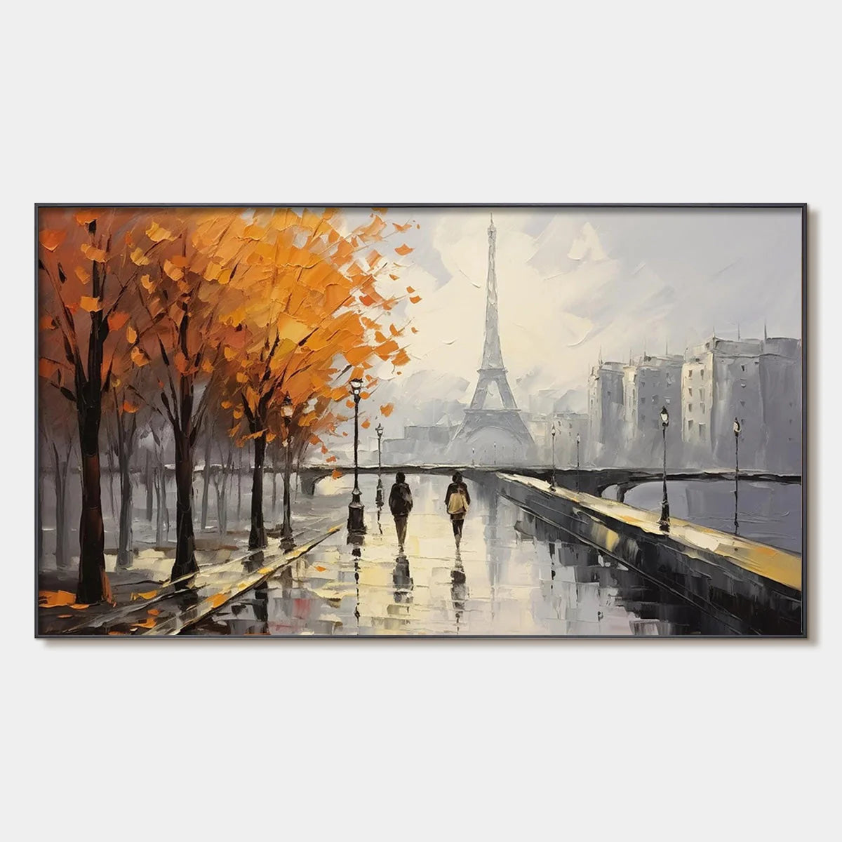PARISIAN RAIN: Textured Cityscape Oil Painting | hanging in living room, Abstract wall art