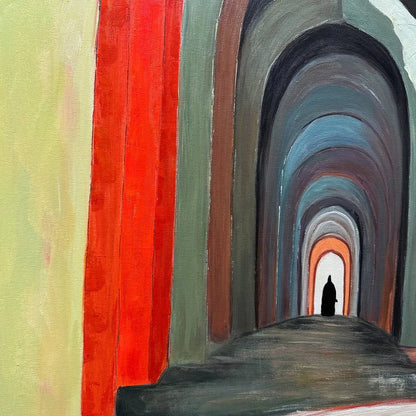PASSAGE: Architectural Oil Painting with Warm Tones | rectangular format, hand-painted canvas edge