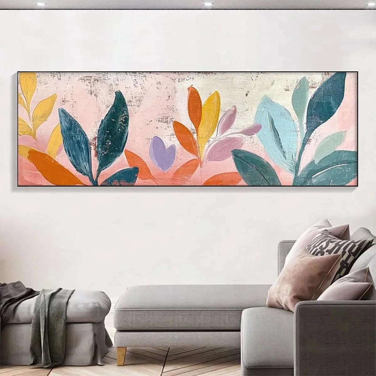 PASTEL BOTANICAL PANORAMIC: Floral Painting, Panoramic Wall Art, Pastel Decor | Abstract closeup, raised brushwork detail
