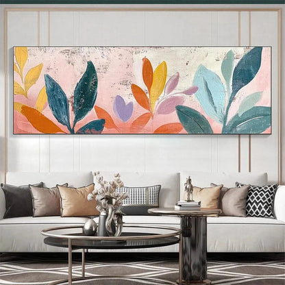 PASTEL BOTANICAL PANORAMIC: Floral Painting, Panoramic Wall Art, Pastel Decor | Abstract mood, soft natural light studio shot