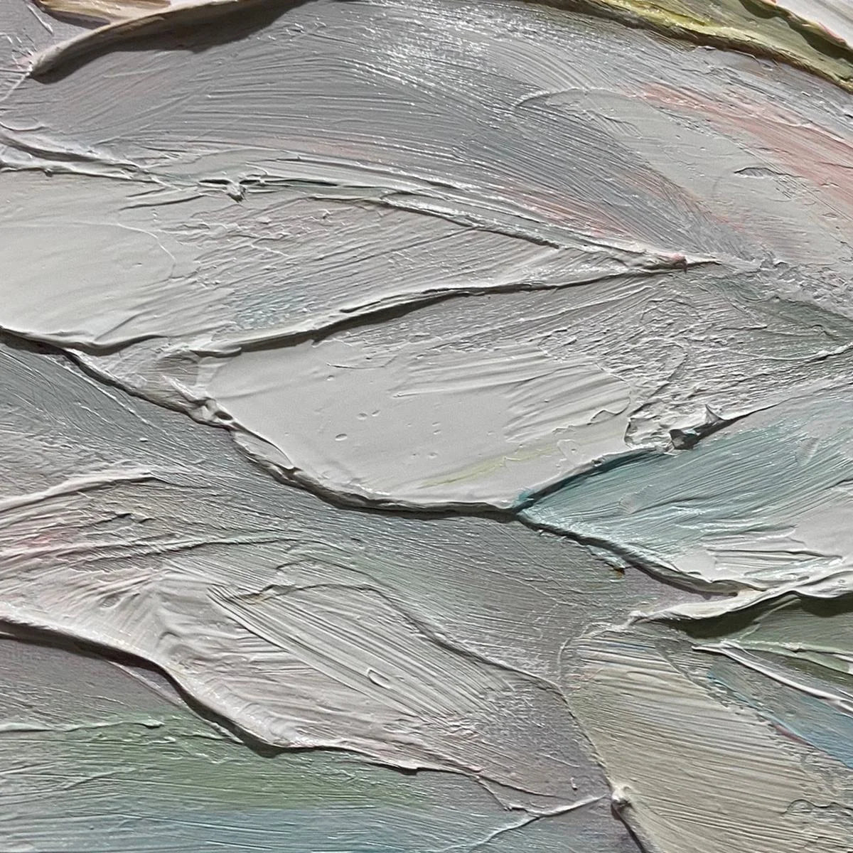PASTEL DREAM: Square Textured Impasto Floral Painting | black frame version on white wall
