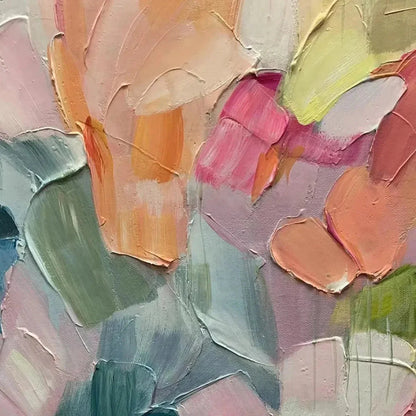 PASTEL DREAM: Textured Abstract Floral Painting in Soft Pastel Colors | rectangular format, hand-painted canvas edge