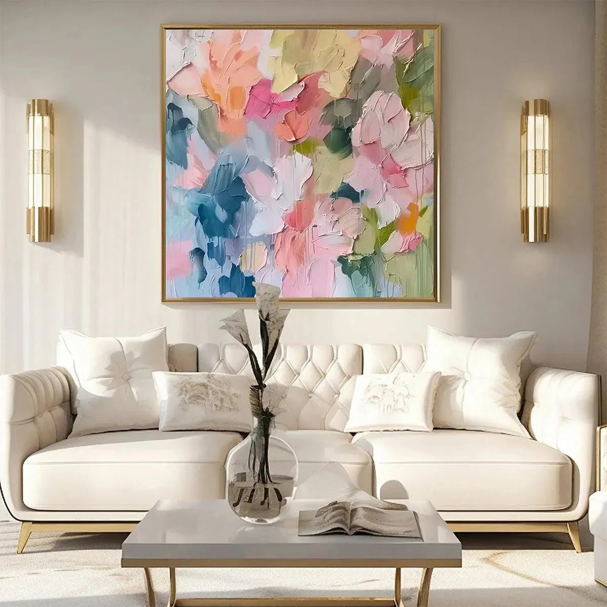 PASTEL DREAM: Textured Abstract Floral Painting in Soft Pastel Colors | multi-color palette, original oil on stretched canvas art