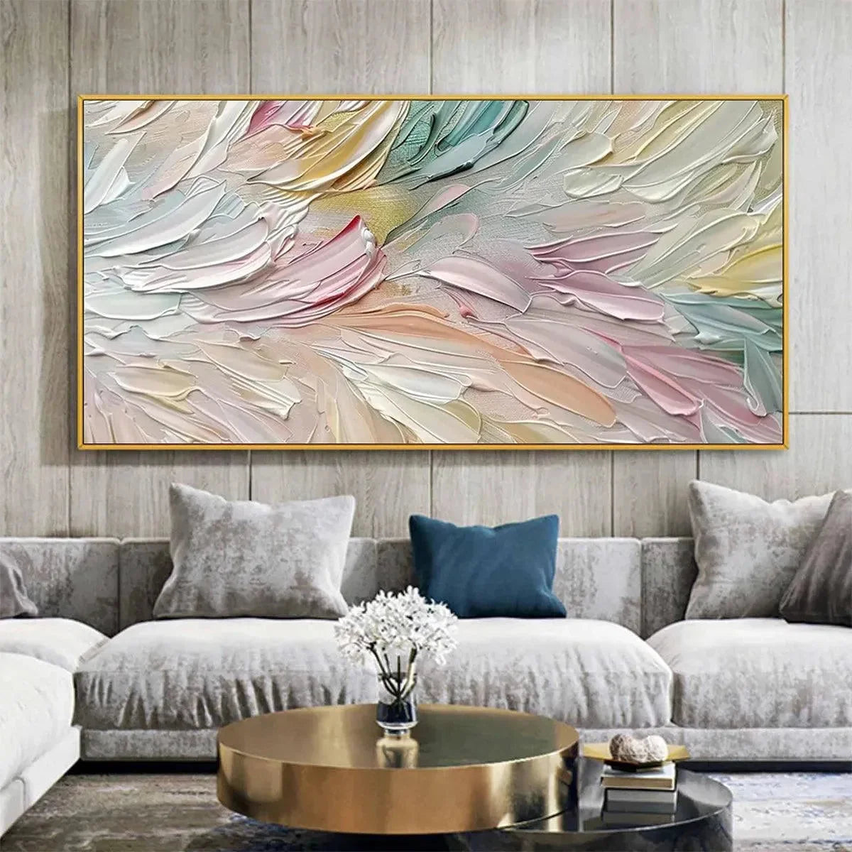 PASTEL DREAM: Textured Abstract Painting in Soft Hues, Horizontal Wall Art | Abstract closeup, raised brushwork detail