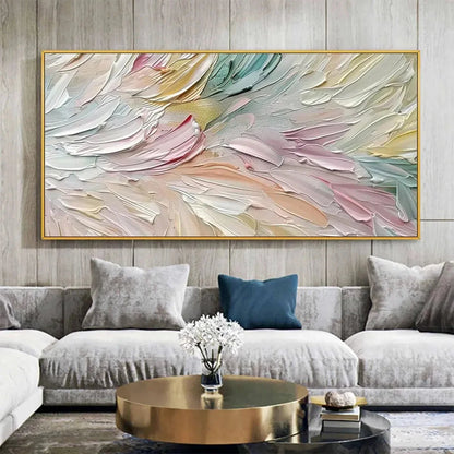 PASTEL DREAM: Textured Abstract Painting in Soft Hues, Horizontal Wall Art | Abstract closeup, raised brushwork detail