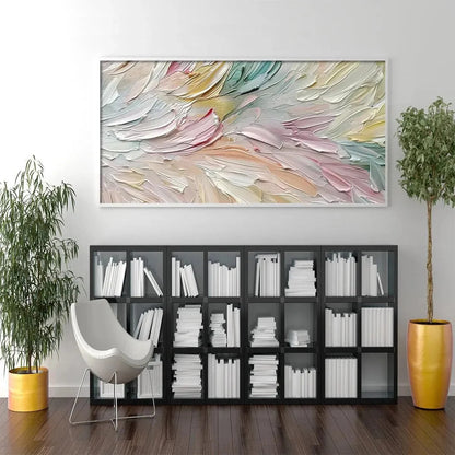 PASTEL DREAM: Textured Abstract Painting in Soft Hues, Horizontal Wall Art | Abstract mood, soft natural light studio shot
