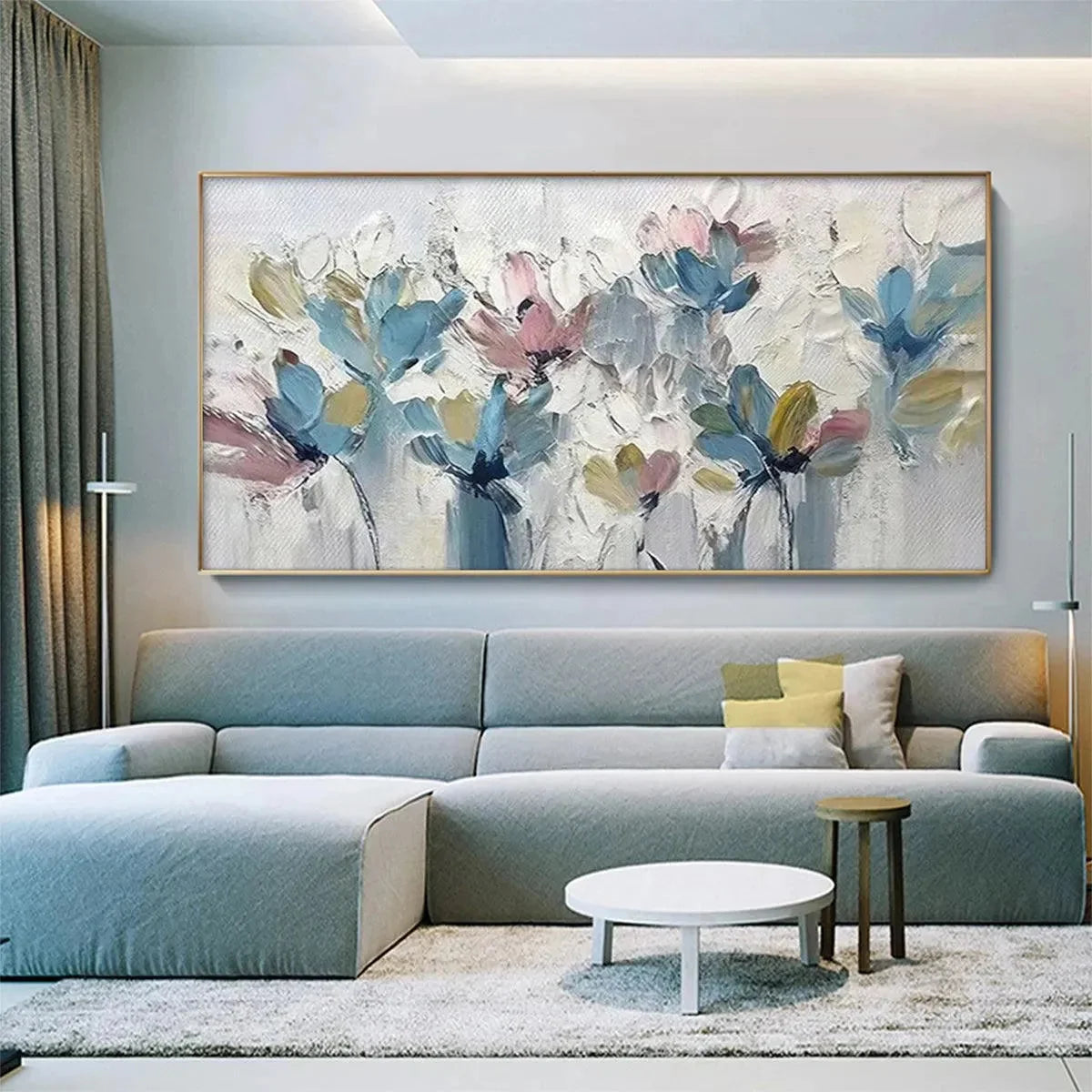 PASTEL DREAM: Textured Floral Painting, Pastel Flower Wall Art, Panoramic Canvas, Impressionist Decor | multi-color palette, original oil on stretched canvas art