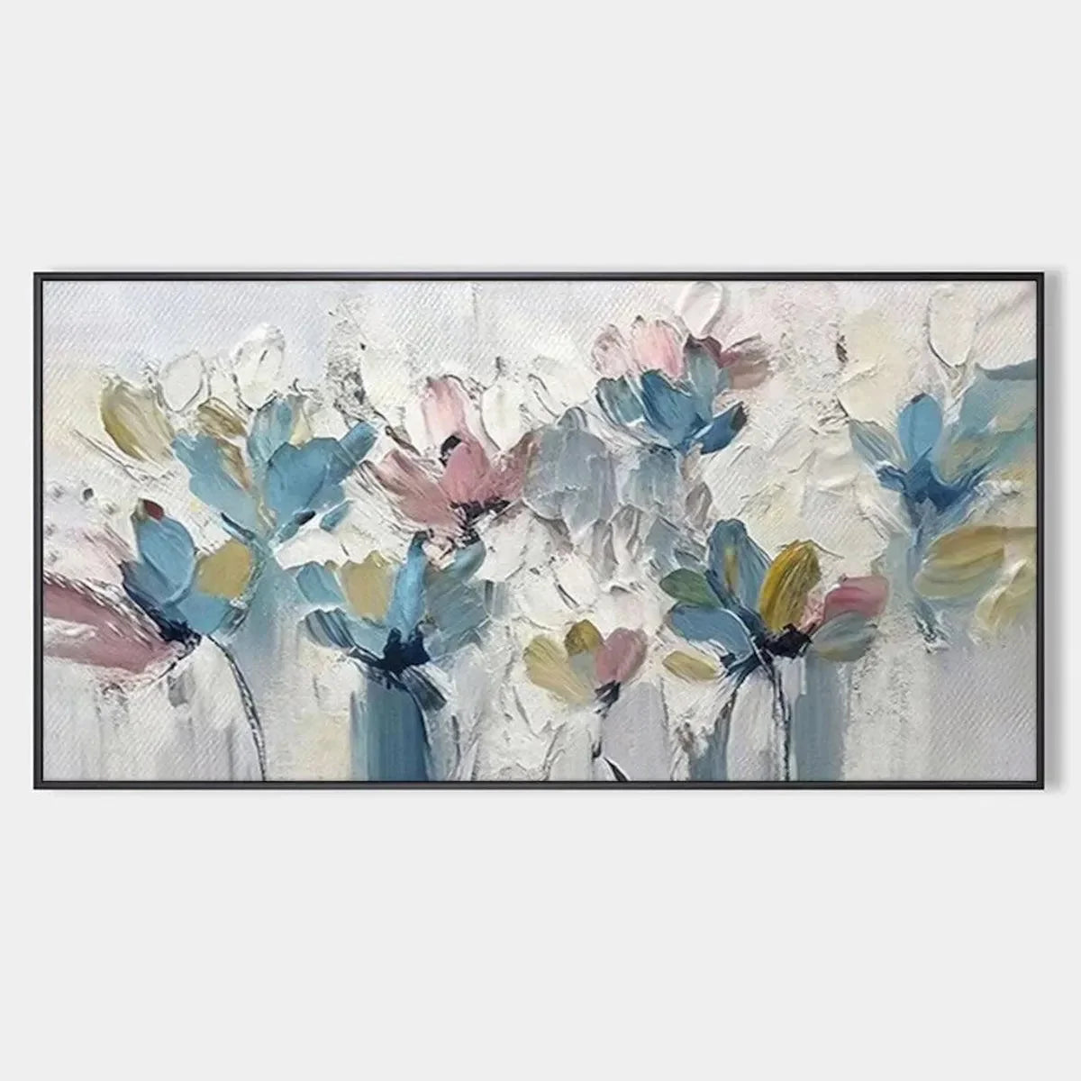 PASTEL DREAM: Textured Floral Painting, Pastel Flower Wall Art, Panoramic Canvas, Impressionist Decor | hanging in living room, Impressionist wall art