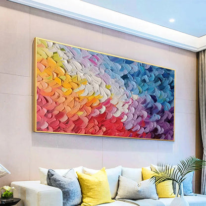 PASTEL DREAMSCAPE: Abstract Textured Impasto Oil Painting on Canvas | gold frame stretched on neutral wall