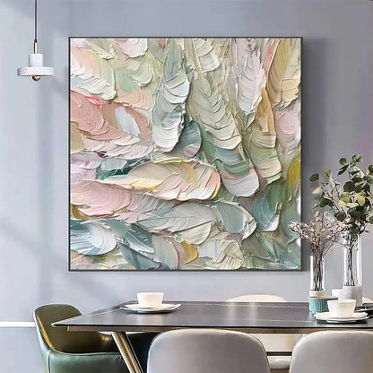 PASTEL FEATHERS: Textured Abstract Painting, Impasto Wall Art, Square Canvas, Dreamy Decor | Figurative closeup, raised brushwork detail