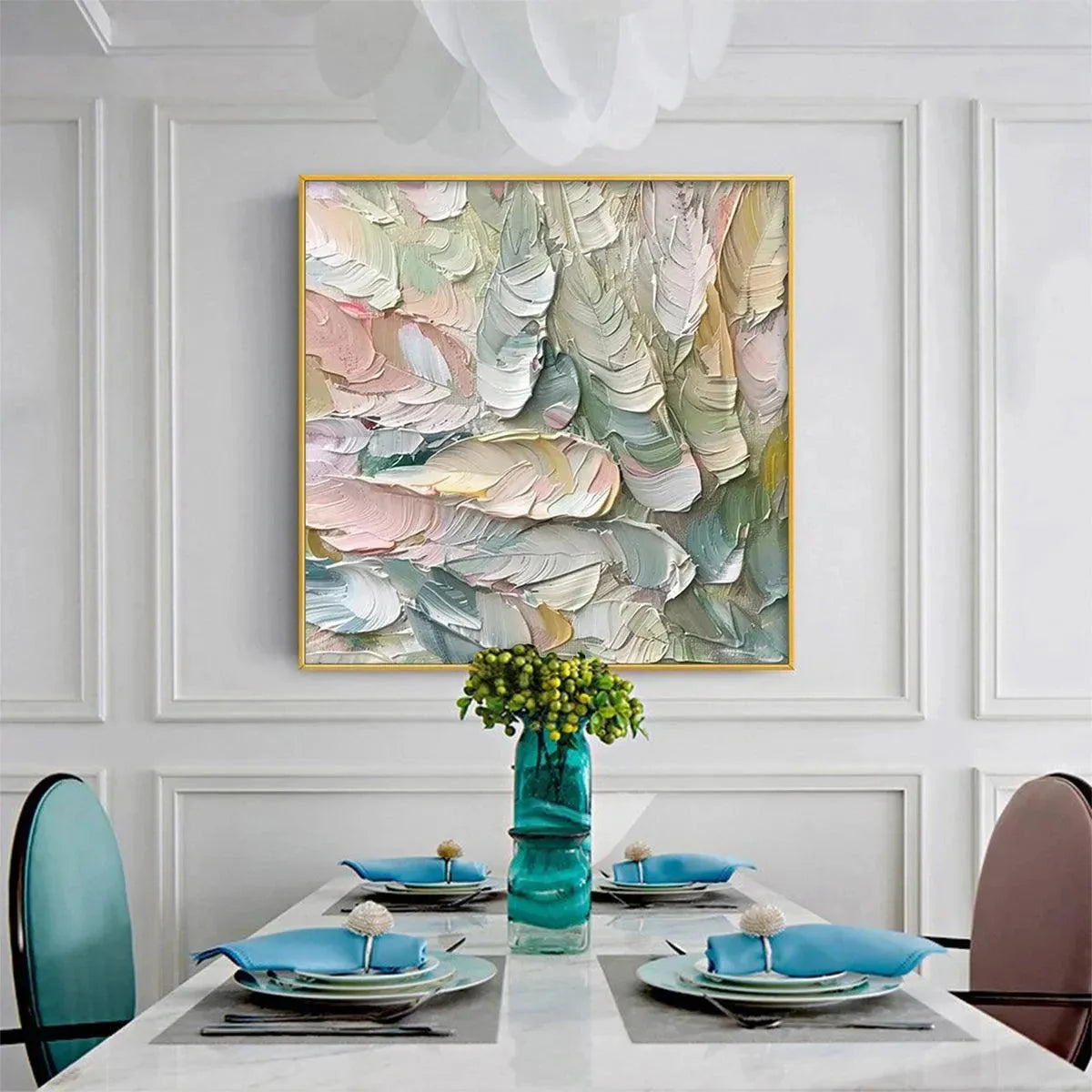 PASTEL FEATHERS: Textured Abstract Painting, Impasto Wall Art, Square Canvas, Dreamy Decor | rolled canvas, ready for custom framing