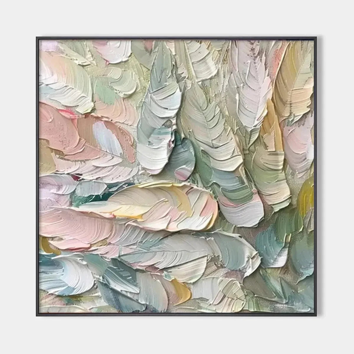 PASTEL FEATHERS: Textured Abstract Painting, Impasto Wall Art, Square Canvas, Dreamy Decor | hanging in living room, Figurative wall art