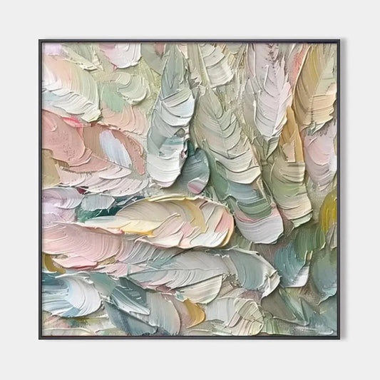 PASTEL FEATHERS: Textured Abstract Painting, Impasto Wall Art, Square Canvas, Dreamy Decor | hanging in living room, Figurative wall art
