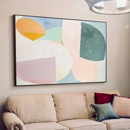 PASTEL HARMONY: Soft Abstract Color Block Oil Painting | rectangular format, hand-painted canvas edge