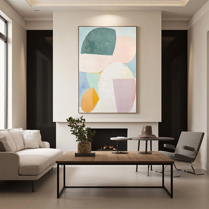 PASTEL HARMONY: Soft Abstract Color Block Oil Painting | rolled canvas, ready for custom framing