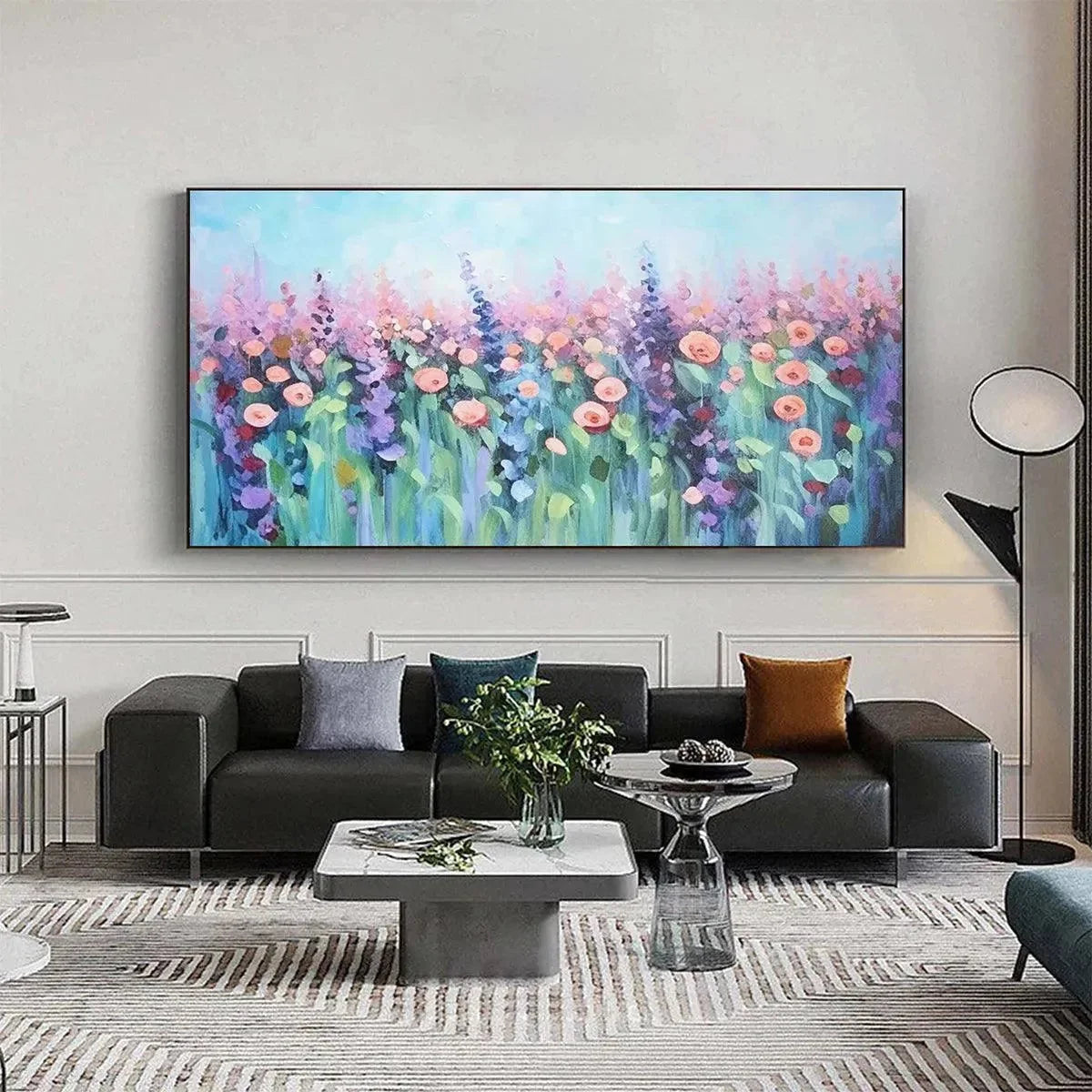 PASTEL MEADOW: Impressionistic Floral Landscape Painting | Landscape closeup, raised brushwork detail