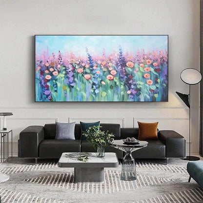 PASTEL MEADOW: Impressionistic Floral Landscape Painting | Landscape closeup, raised brushwork detail