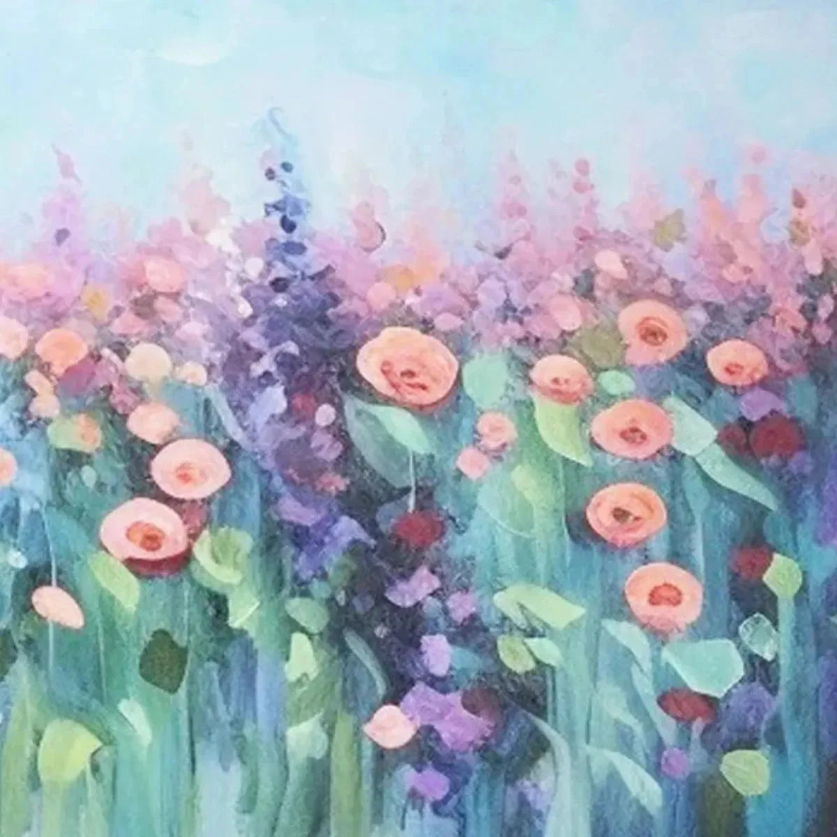 PASTEL MEADOW: Impressionistic Floral Landscape Painting | rectangular format, hand-painted canvas edge