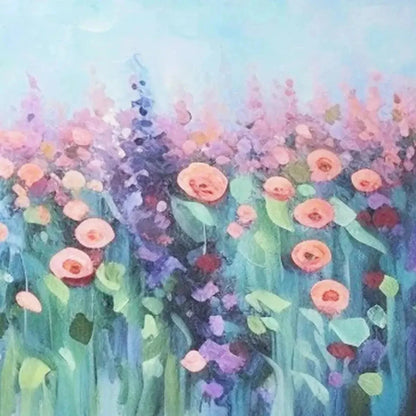 PASTEL MEADOW: Impressionistic Floral Landscape Painting | rectangular format, hand-painted canvas edge
