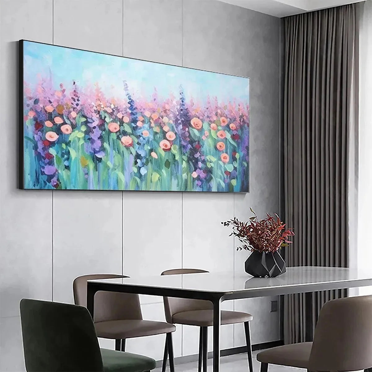PASTEL MEADOW: Impressionistic Floral Landscape Painting | rolled canvas, ready for custom framing