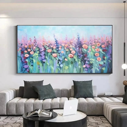 PASTEL MEADOW: Impressionistic Floral Landscape Painting | multi-color palette, original oil on stretched canvas art