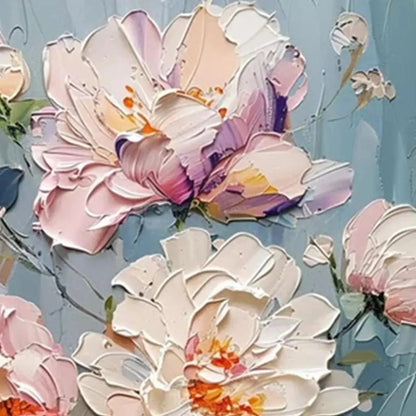 PASTEL PEONIES: Textured Peony Painting, Impasto Floral Wall Art, Square Canvas, Romantic Decor | rectangular format, hand-painted canvas edge