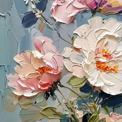 PASTEL PEONIES: Textured Peony Painting, Impasto Floral Wall Art, Square Canvas, Romantic Decor | multi-color palette, original oil on stretched canvas art
