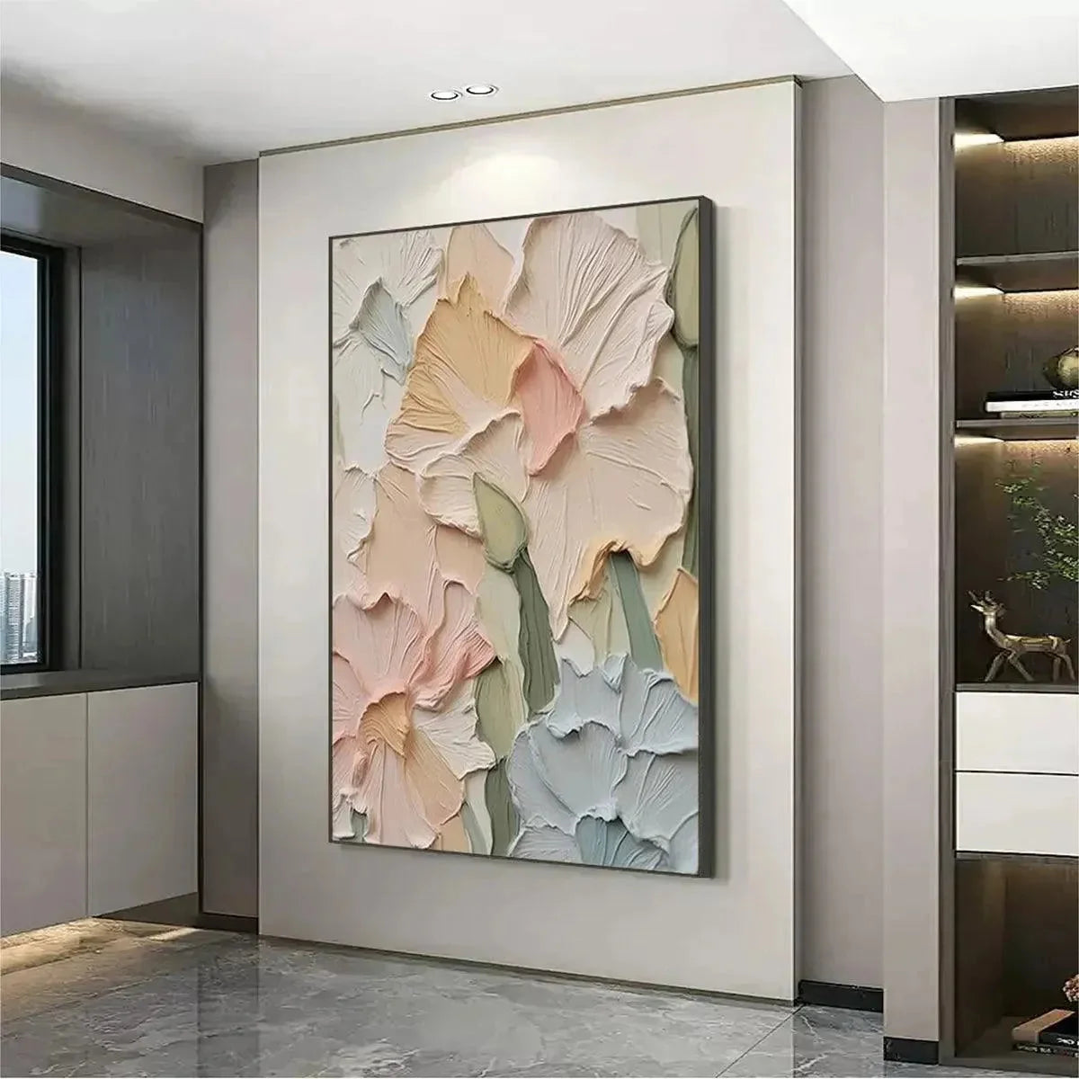 PASTEL PETALS: Textured Impasto Floral Painting, 3D Flower Wall Art, Square Canvas, Romantic Decor | Abstract closeup, raised brushwork detail