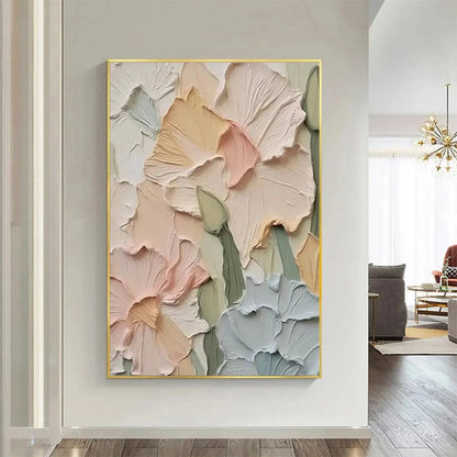 PASTEL PETALS: Textured Impasto Floral Painting, 3D Flower Wall Art, Square Canvas, Romantic Decor | multi-color palette, original oil on stretched canvas art