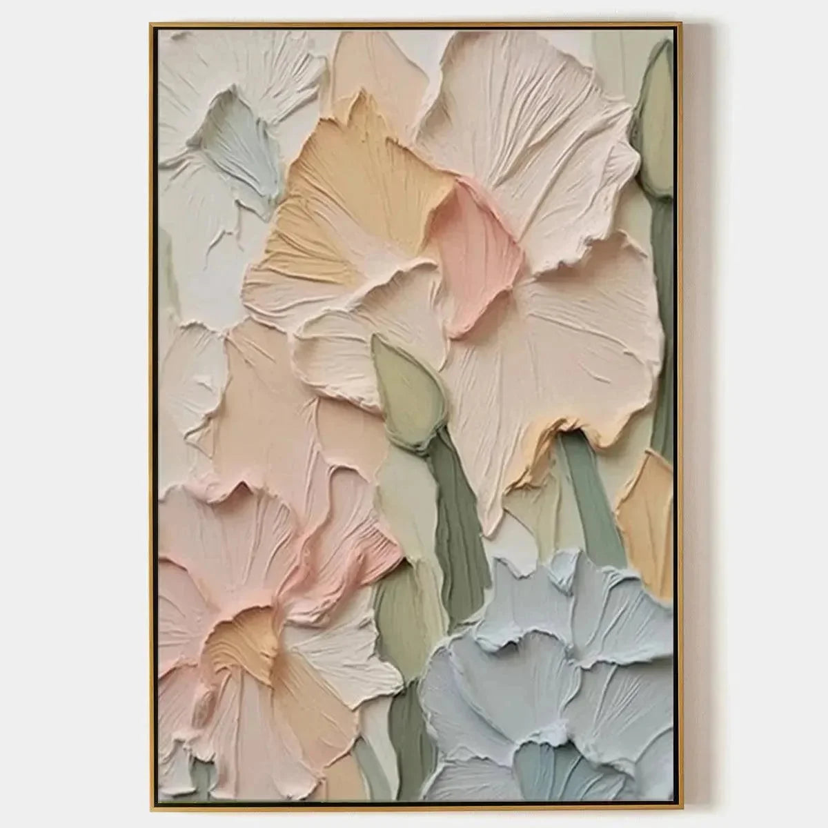 PASTEL PETALS: Textured Impasto Floral Painting, 3D Flower Wall Art, Square Canvas, Romantic Decor | hanging in living room, Abstract wall art