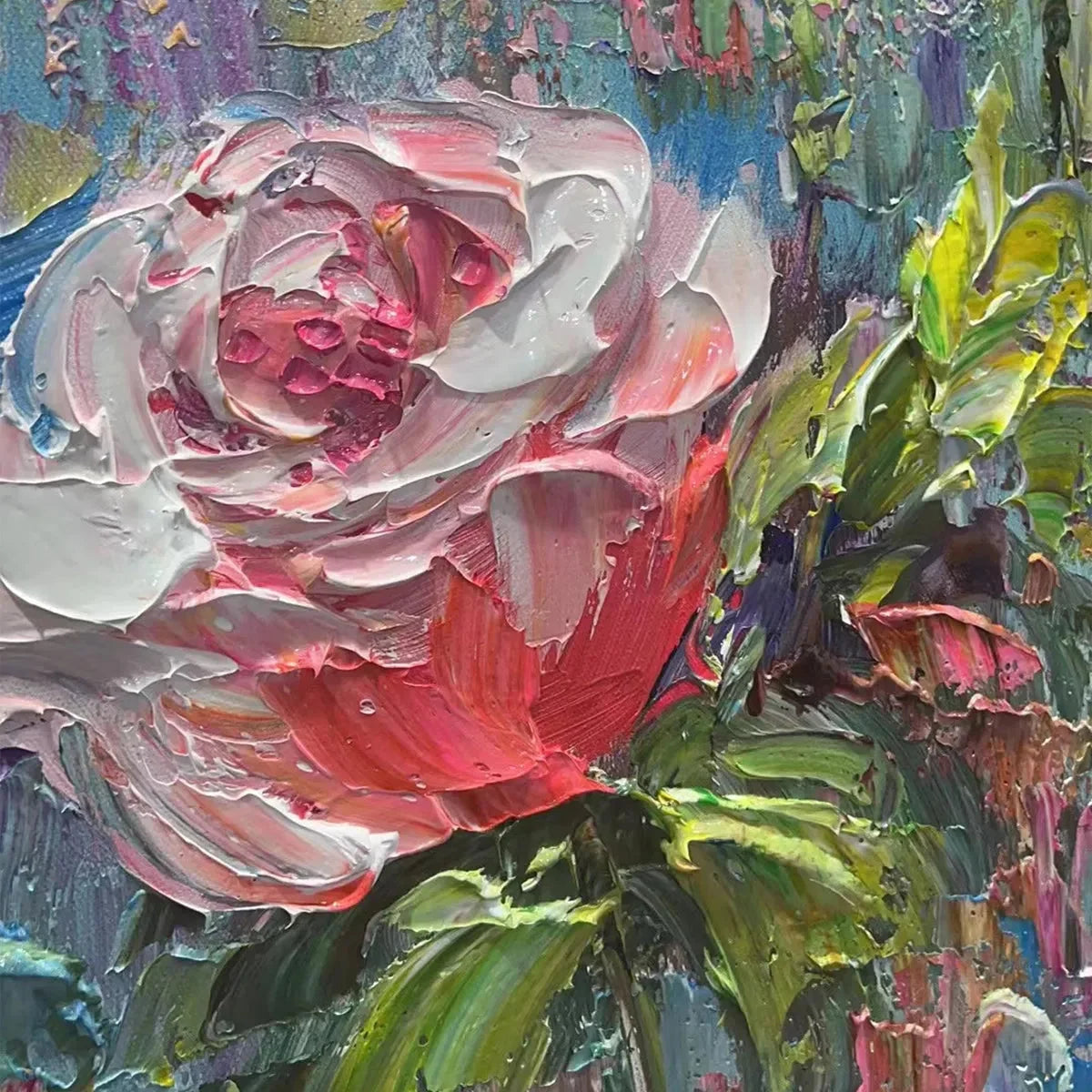 PASTEL ROSE GARDEN: Original Impasto Floral Oil Painting | rectangular format, hand-painted canvas edge