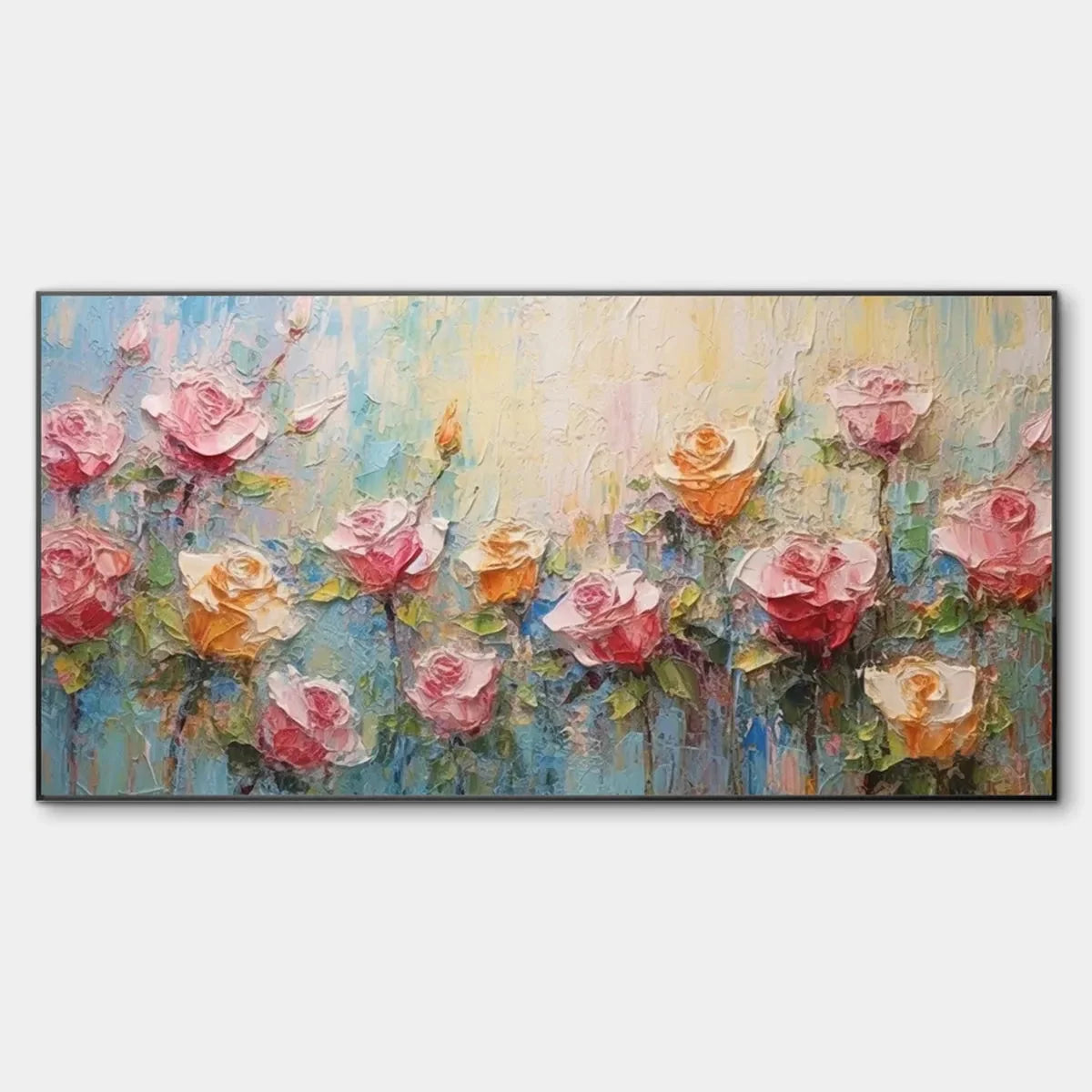 PASTEL ROSE GARDEN: Original Impasto Floral Oil Painting | hanging in living room, Abstract wall art