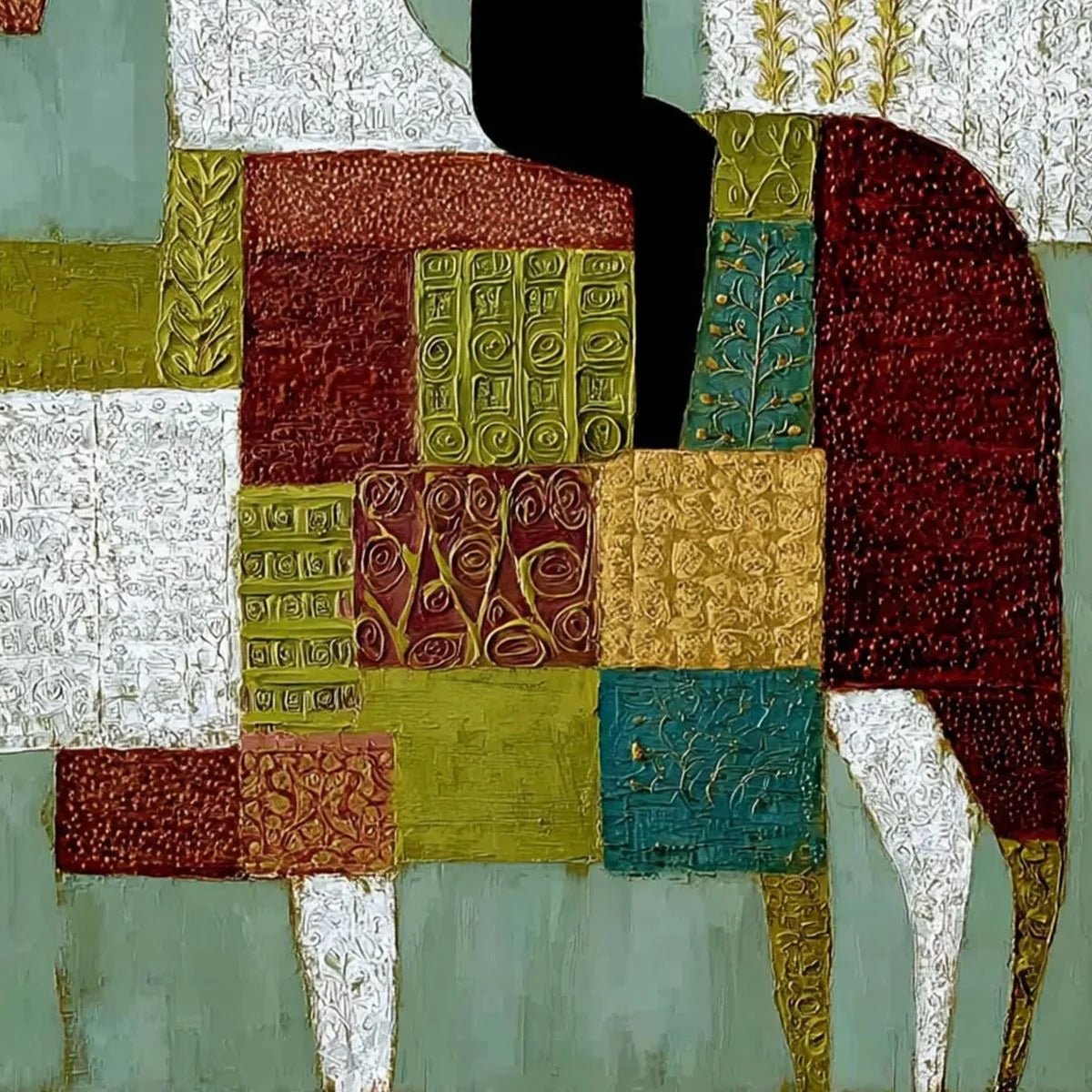 THE PATCHWORK RIDER: Textured Figurative Painting of a Man on a Horse | rolled canvas, ready for custom framing