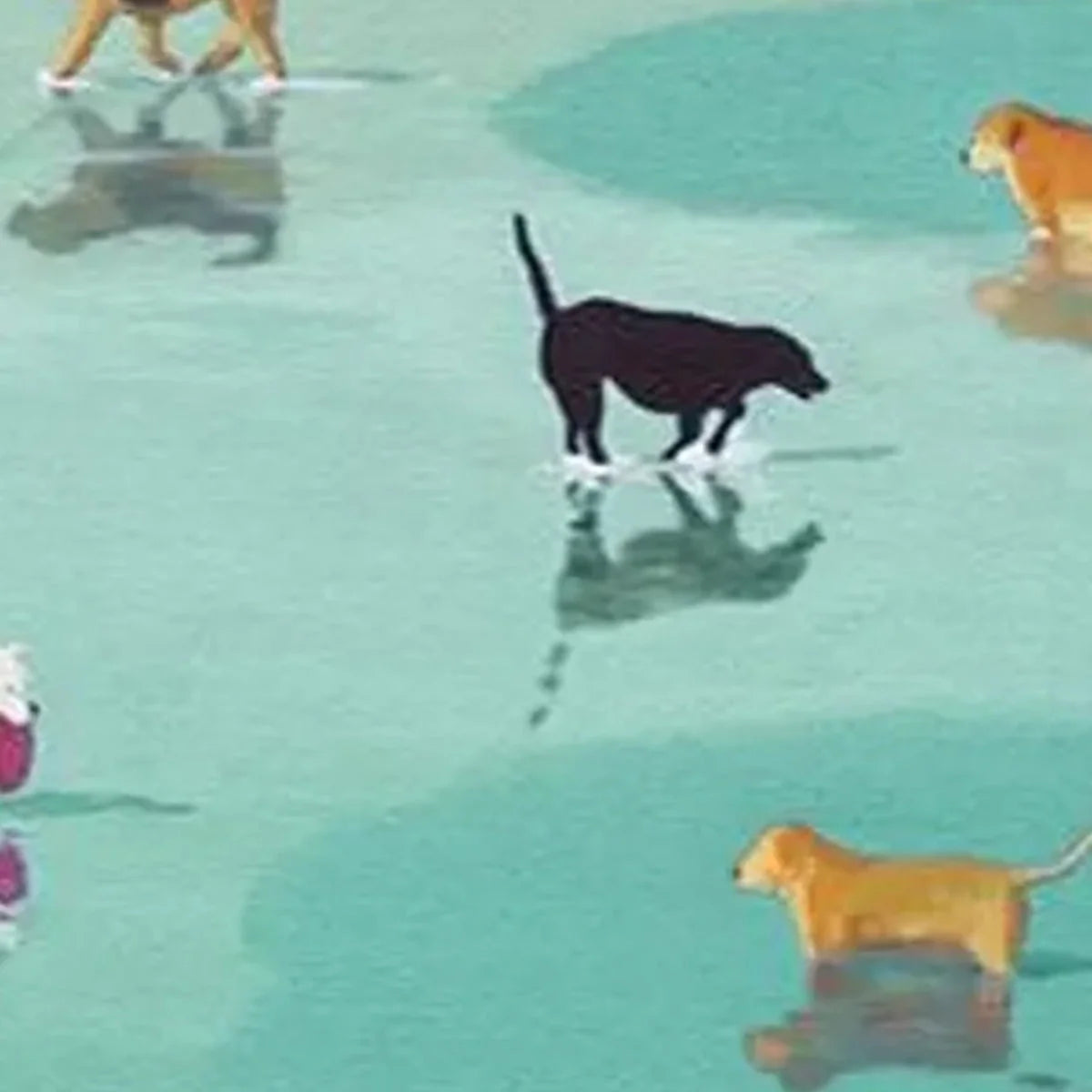 PAWS AT TIDE: Minimalist Dog Beach Scene Oil Painting | rectangular format, hand-painted canvas edge