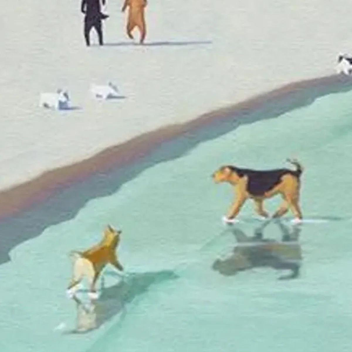PAWS AT TIDE: Minimalist Dog Beach Scene Oil Painting | Minimalist mood, soft natural light studio shot