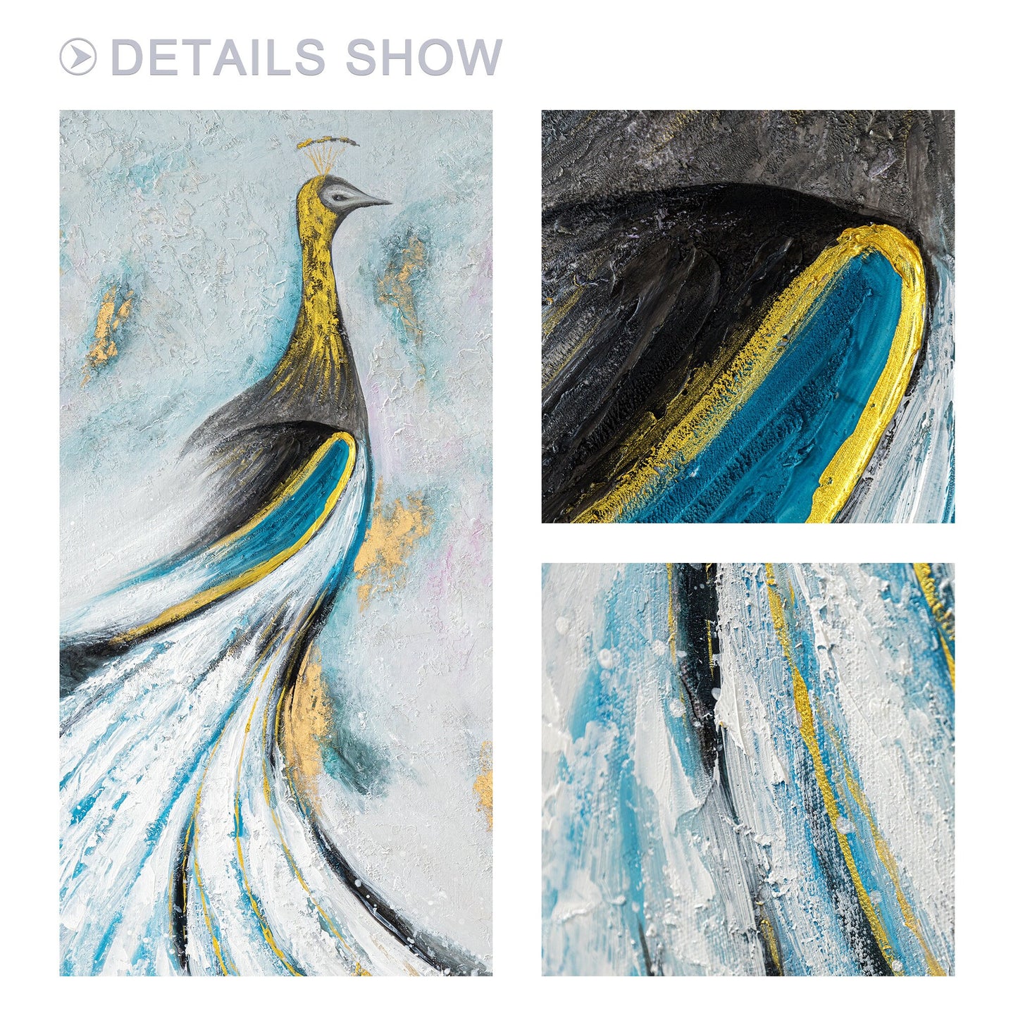 Peacock gold decor painting Abstract modern art Animal acrylic painting framed w #4