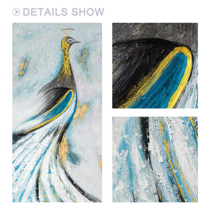 Peacock gold decor painting Abstract modern art Animal acrylic painting framed w #4