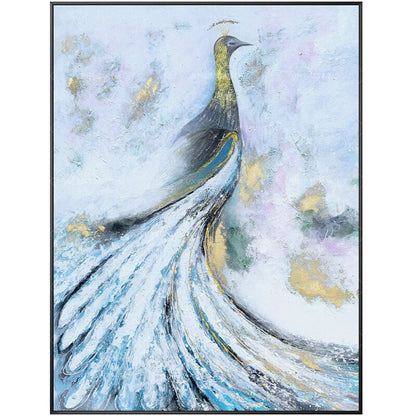 Peacock gold decor painting Abstract modern art Animal acrylic painting framed w #8