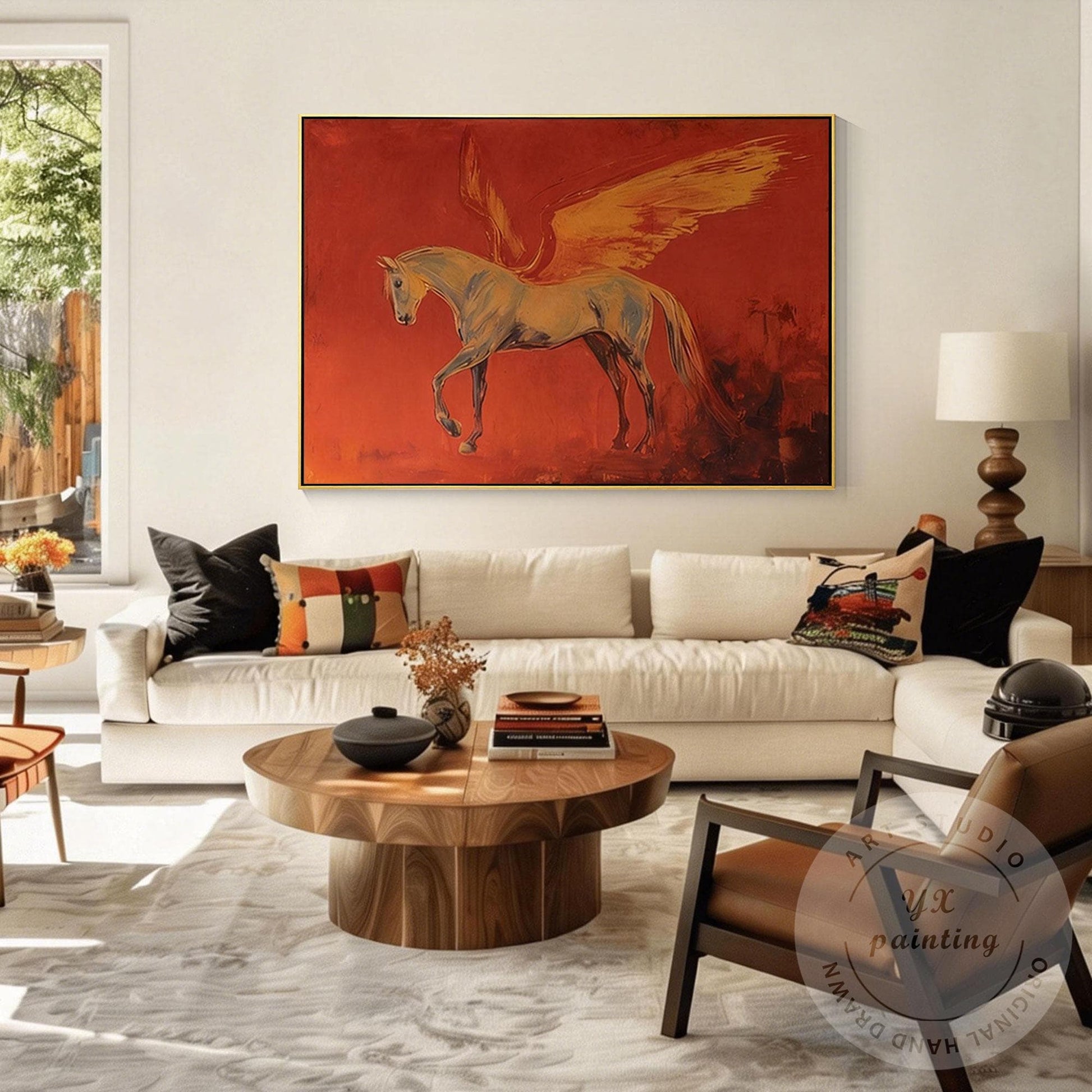Pegasus Wall Art Canvas, Abstract Mythical Horse Painting, Red Dramatic Backgrou #2