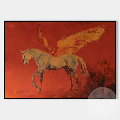 Pegasus Wall Art Canvas, Abstract Mythical Horse Painting, Red Dramatic Backgrou #7