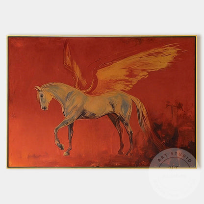 Pegasus Wall Art Canvas, Abstract Mythical Horse Painting, Red Dramatic Backgrou #8