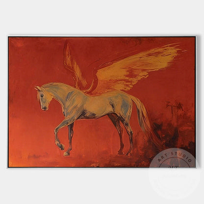 Pegasus Wall Art Canvas, Abstract Mythical Horse Painting, Red Dramatic Backgrou #10