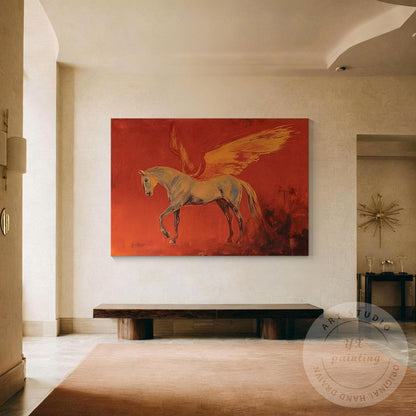 Pegasus Wall Art Canvas, Abstract Mythical Horse Painting, Red Dramatic Backgrou #1