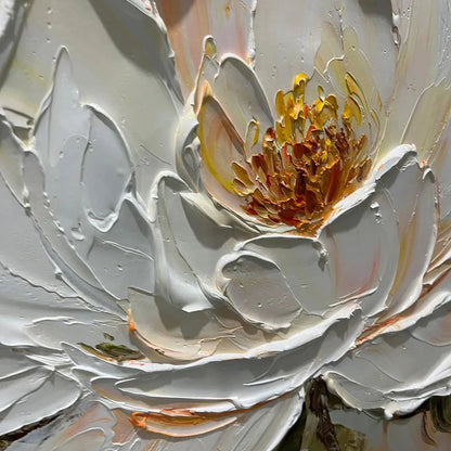 PEONY HARMONY: Impasto Peony Painting in Soft White and Peach | rectangular format, hand-painted canvas edge