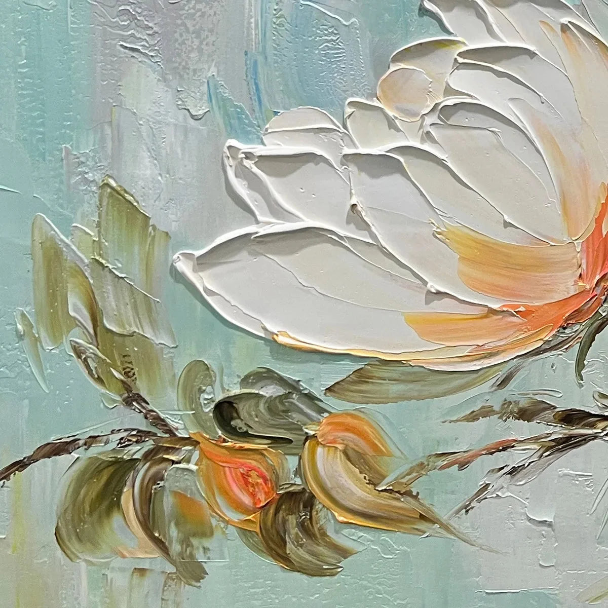 PEONY HARMONY: Impasto Peony Painting in Soft White and Peach | rolled canvas, ready for custom framing