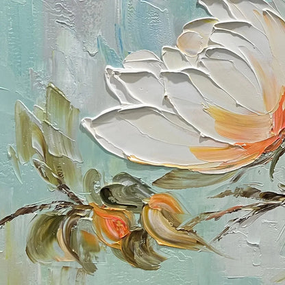 PEONY HARMONY: Impasto Peony Painting in Soft White and Peach | rolled canvas, ready for custom framing