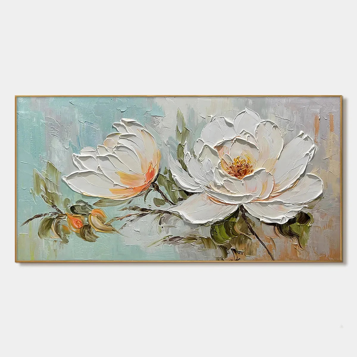 PEONY HARMONY: Impasto Peony Painting in Soft White and Peach | hanging in living room, Abstract wall art