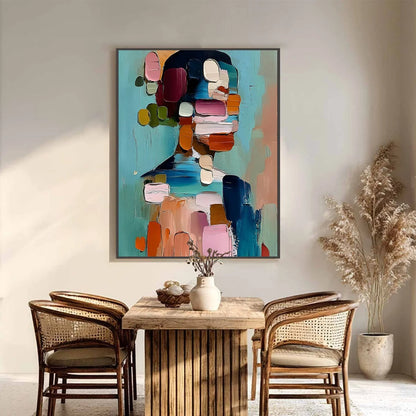 Personal  Textured Abstract Portrait Impasto Oil Painting | black frame version on white wall